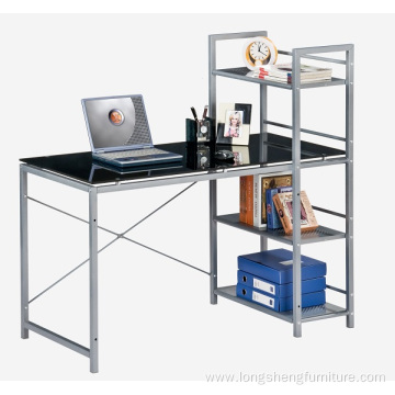 glass laptop desk with bookshelf for office